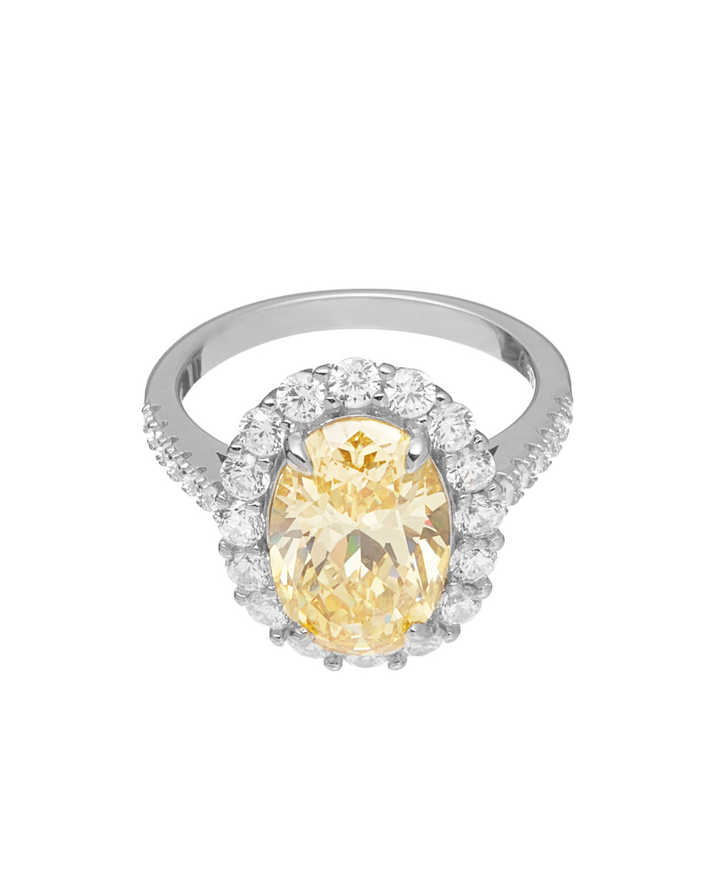 Кольцо-вечернее, серебрение 925, крупный желтый камень