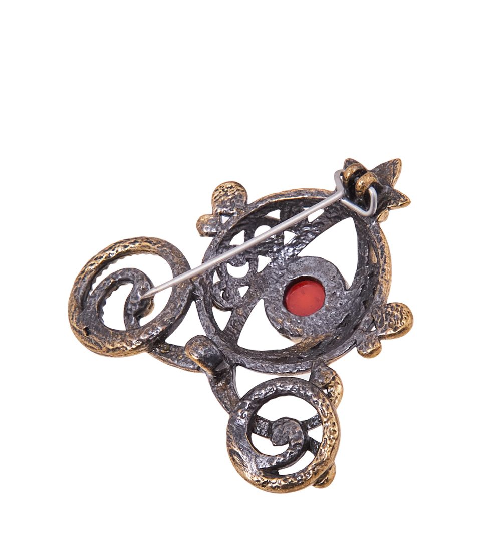 AM-3836 Брошь «Карета Золушки» (латунь, янтарь)