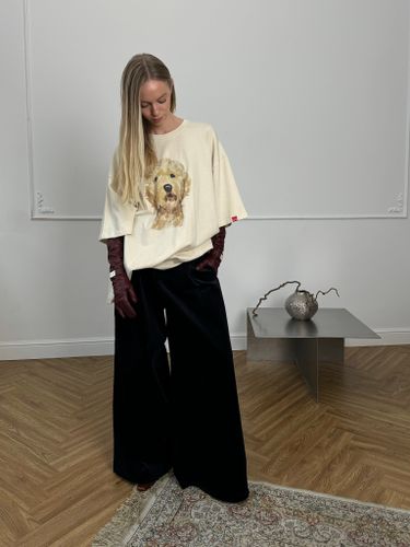 Темно-синие брюки-палаццо из микровельвета