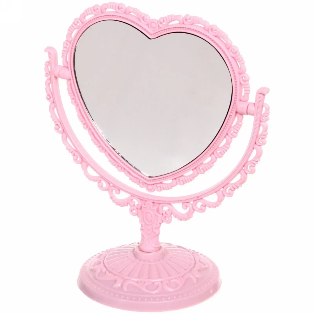 Зеркало настольное в пластиковой оправе «Версаль - Сердце», цвет розовый, двухстороннее, 21см