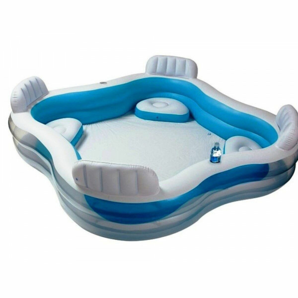 Бассейн надувной Intex 56475 Swim Center Family Lounge 229х229х66 см / Квадратный бассейн Интекс с сиденьями и спинками для дачи и отдыха
