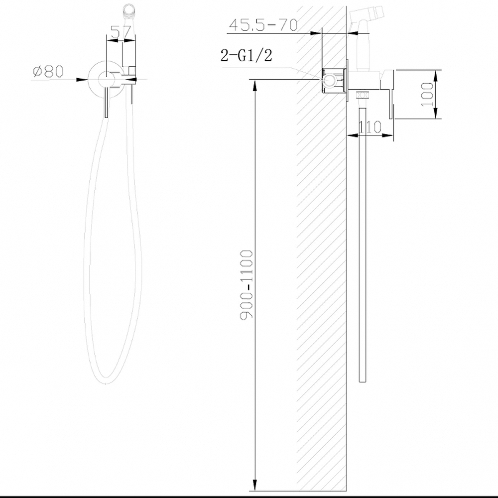 Гигиенический душ со смесителем Abber Wasser Kreis AF8125B Черный матовый