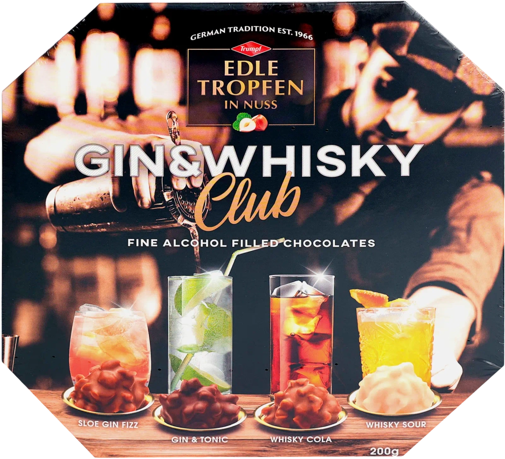 Конфеты пралине с джином и виски/ромом и джином Edle Trophen 200г в ассортименте