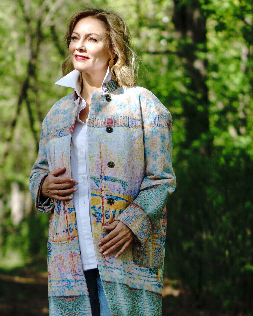 Пальто "Сен-Тропе", по мотивам морского пейзажа Поля Синьяка "Порт Сен-Тропе"