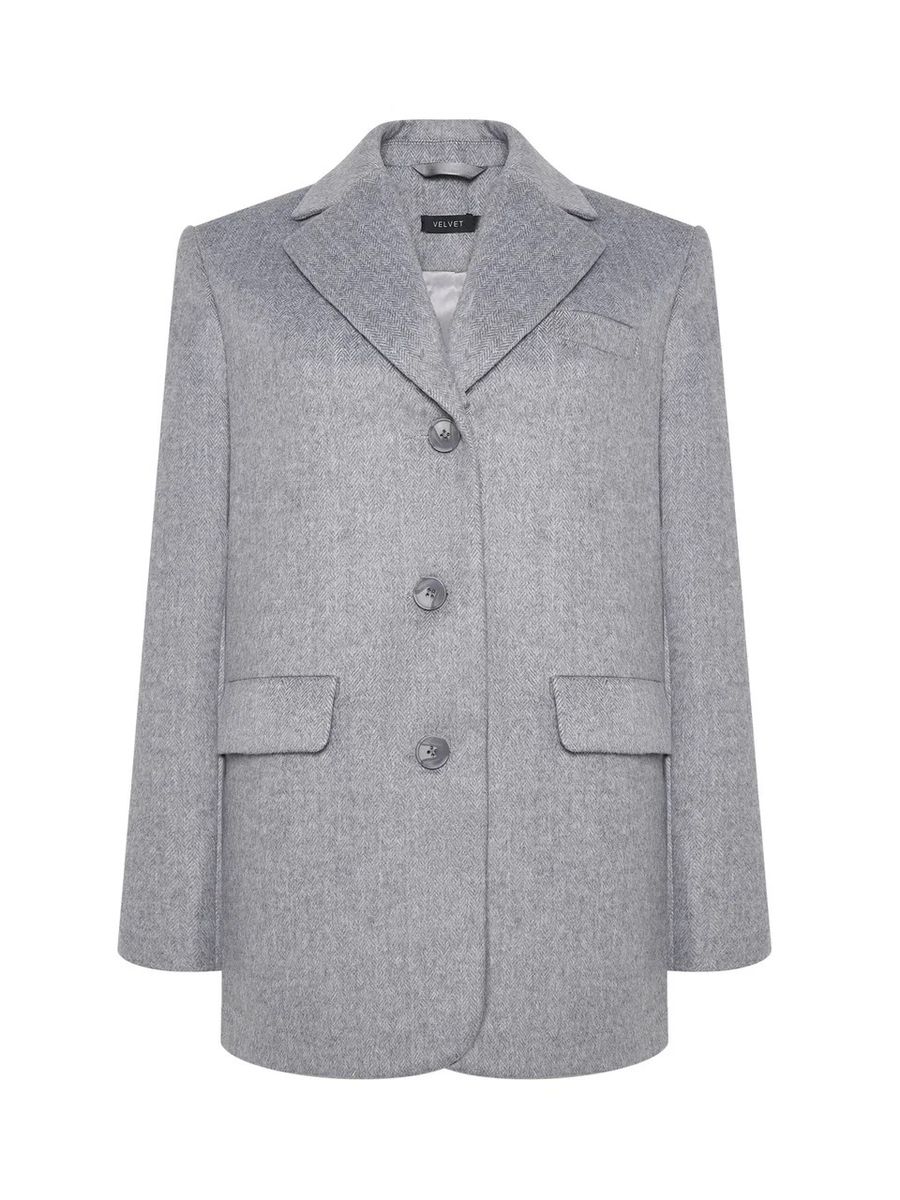 Пальто из смесовой шерсти укороченное в серую елочку