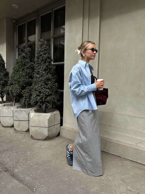 Рубашка из поплина оверсайз 1 карман голубая