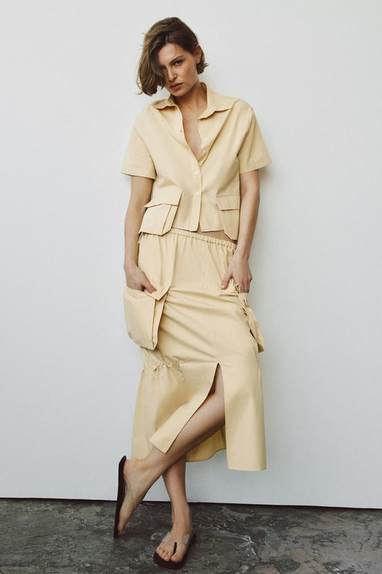 ZARA ЮБКА МИДИ КАРГО — ZW COLLECTION, ЖЕЛТЫЙ