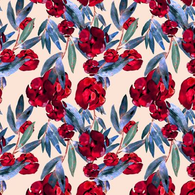 красные розы с эвкалиптом