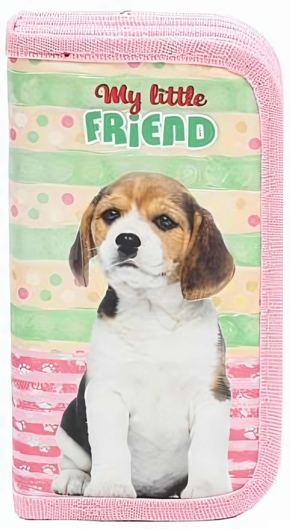 Пенал 3-секц, печать на ткани Щенок на полосатом фоне-1 (ПН-5951) (Проф-пресс)