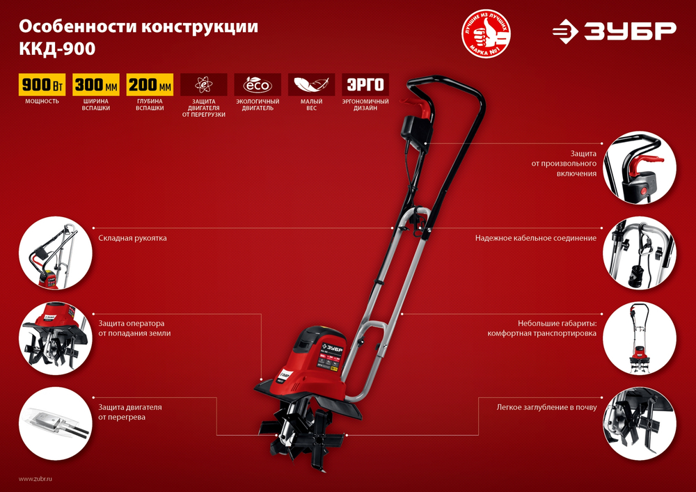 ЗУБР 900 Вт, электрический культиватор (ККД-900)
