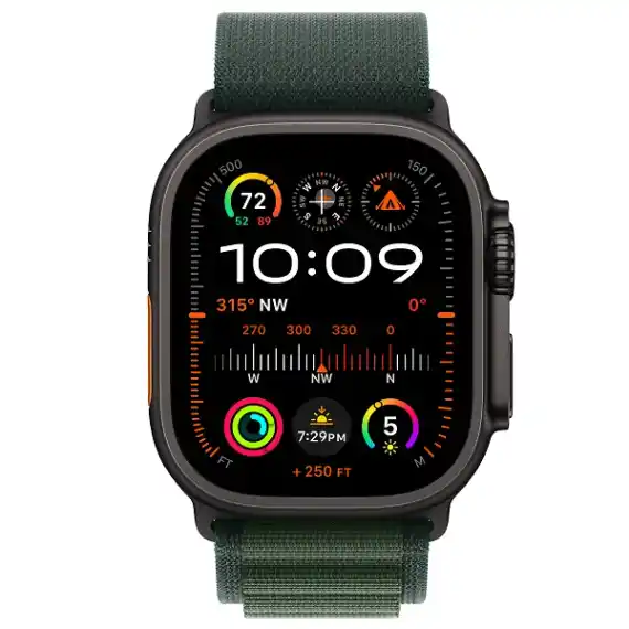 Apple Watch Ultra 2 (2024) GPS + Cellular, 49 мм, корпус из титана, ремешок Alpine (S) цвета Dark Green (темно-зеленый) MX4Q3