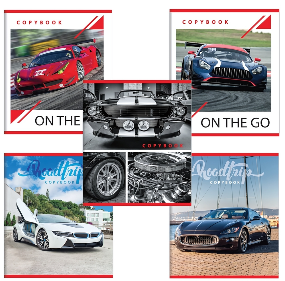 Тетрадь А5 48л. линия &quot;Спорткары&quot; скоба, обложка картон, микс в спайке (BRAUBERG)