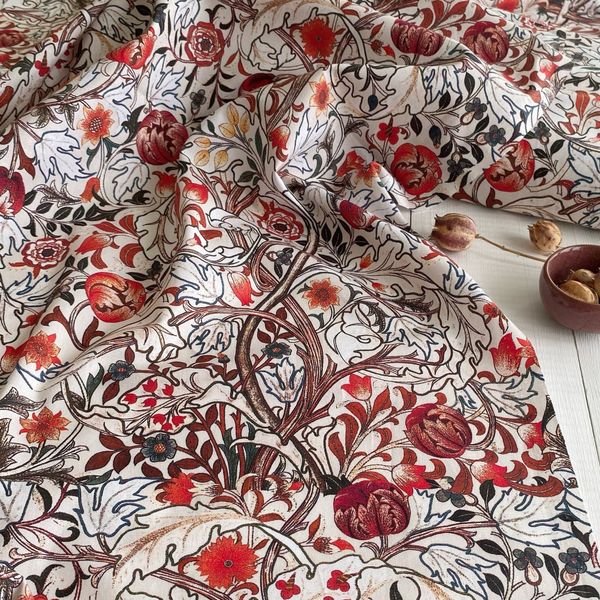 ЦВЕТОЧНЫЙ ВИХРЬ В СТИЛЕ У. МОРРИСА , 100% хлопок Handmade Fabrics 3