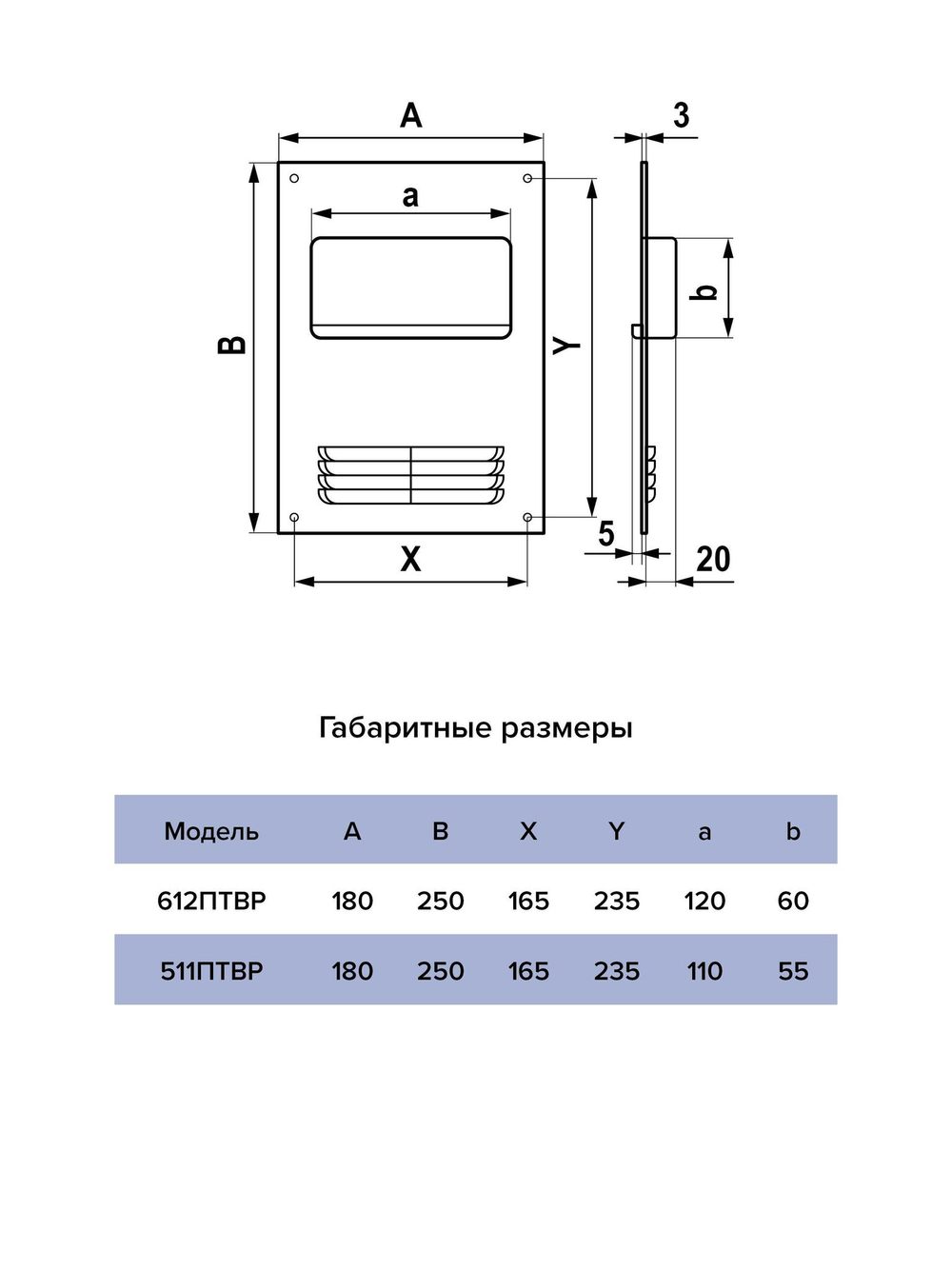 Площадка торцевая ПТВР фланец 55х110 вертикальная решетка 180х250 пластик ERA