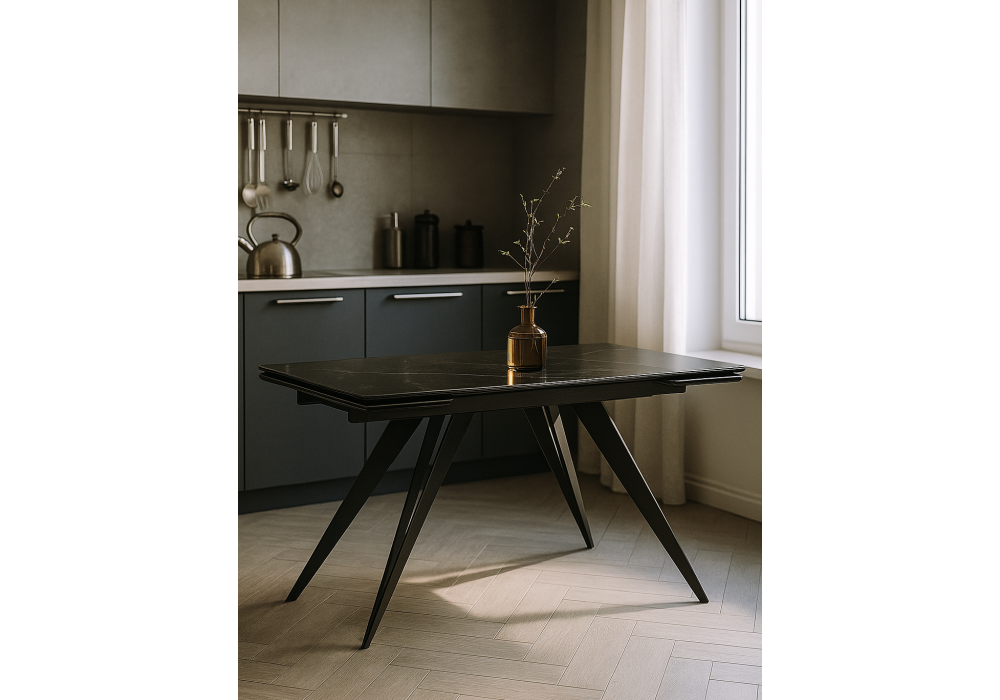 Керамический стол Woodville Дарвин 140(200)х80 черный мрамор shakespeare black, черный, ножки черные