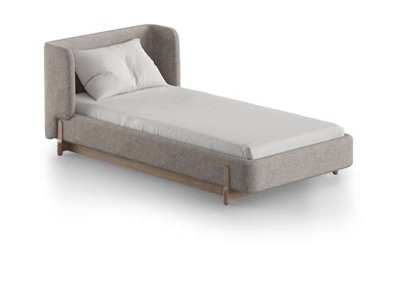 Кровать с подъемным механизмом Basic, 90х200 см (бежевый, рогожка)