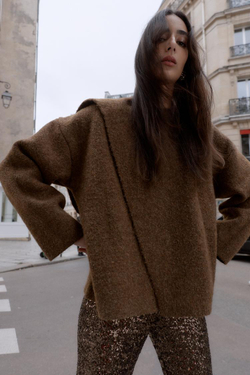 ZARA КАРДИГАН С ШАРФОМ, КОРИЧНЕВЫЙ