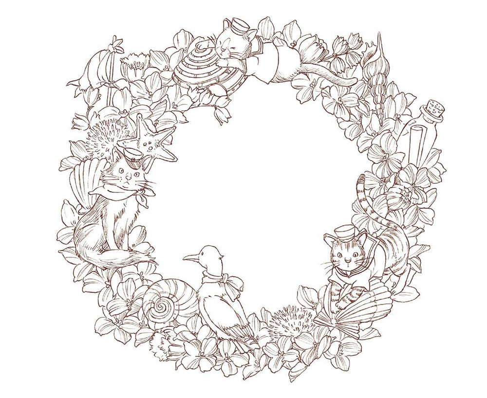Seasonal Wreaths of plants and friends. Coloring Book