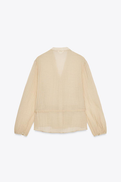 ZARA РУБАШКА ИЗ ПОЛУПРОЗРАЧНОЙ ЖАТОЙ ТКАНИ, СВЕТЛО-БЕЖЕВЫЙ