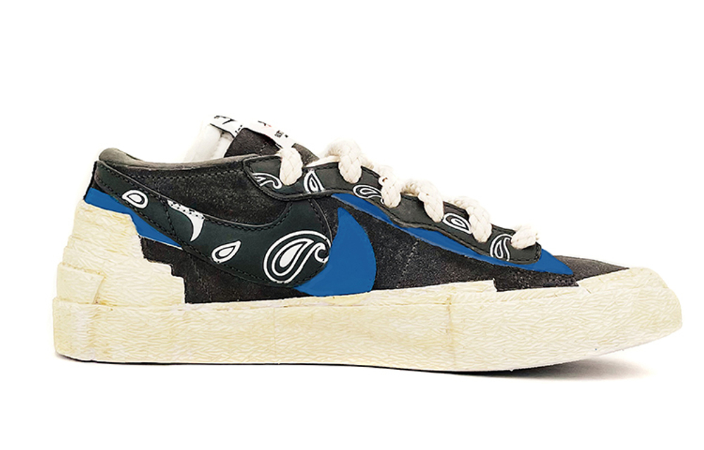 Sacai x Nike Blazer Low Cashew Nuts Twine Lace Vibe Oxidized Old Trend Casual Low Panel Shoes Grey and Blue