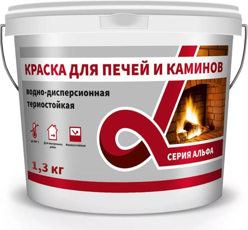 Краска  д/печей и каминов термостойкая белая 1,3 кгАЛЬФА