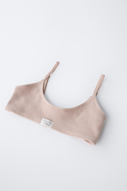 ZARA НАБОР ИЗ ТРЕХ ТОПОВ С НАШИВКОЙ, РЫЖЕВАТО-КОРИЧНЕВЫЙ