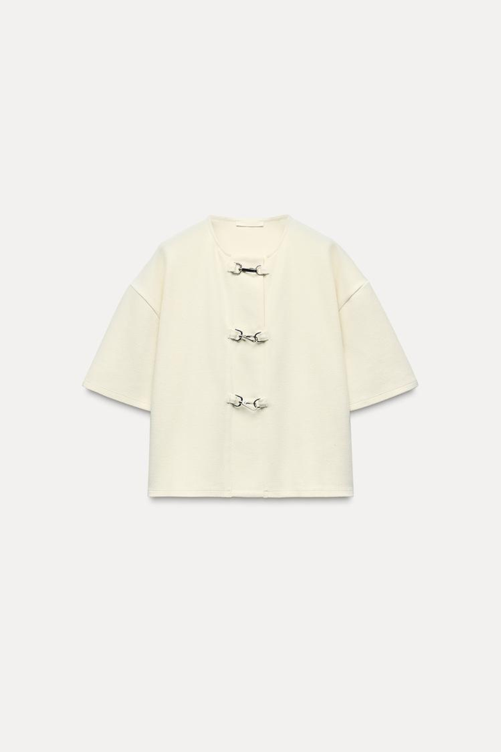 ZARA ТОП С КОРОТКИМИ РУКАВАМИ И ПРЯЖКАМИ, ЭКРЮ