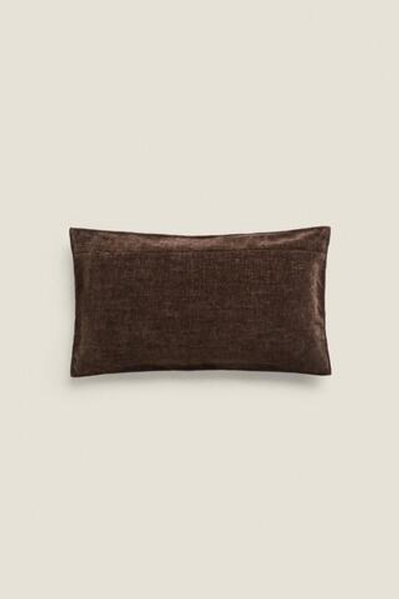 ZARA HOME ЧЕХОЛ ДЛЯ ДЕКОРАТИВНОЙ ПОДУШКИ С ВЫШИВКОЙ ИЗ СИНЕЛИ, КОРИЧНЕВЫЙ