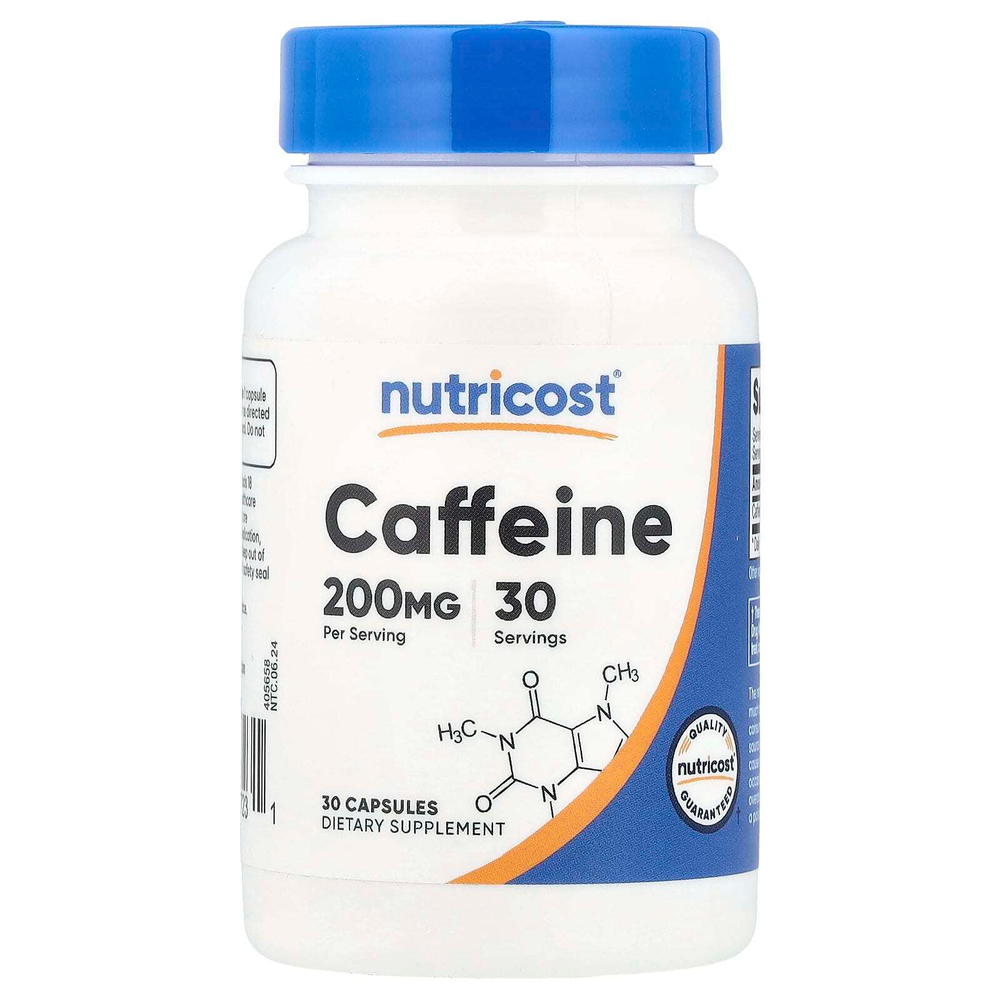 Nutricost, Кофеин, 200 мг, 30 капсул