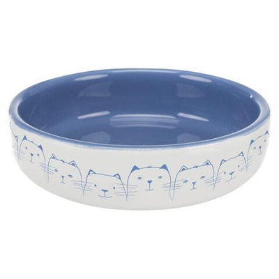 Миска керамическая для кошек Hello my little cat, плоская, 0,3 л / ф 15 см, голубой/белый , Trixie