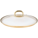 Крышка стеклянная 300мм, с ободом и пароотводом из нерж. стали под золото и ручкой-кнопкой