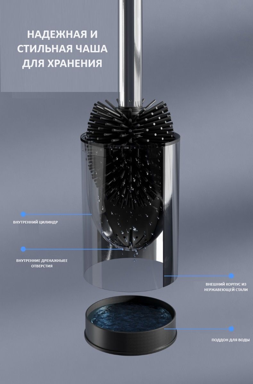 Ершик для туалета напольный силиконовый, чёрный