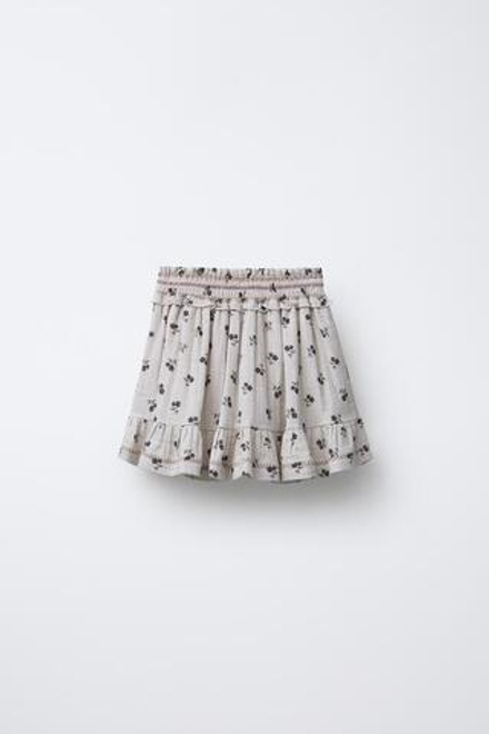 ZARA ЮБКА В КЛЕТКУ С ЦВЕТОЧНЫМ ПРИНТОМ, ЭКРЮ/ЧЕРНЫЙ