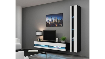 Гостиная Виго нью 8 Белый Фасадный 0101 / Черный 0190 220*42*180 см, Белый Фасадный, Черный   Фиеста