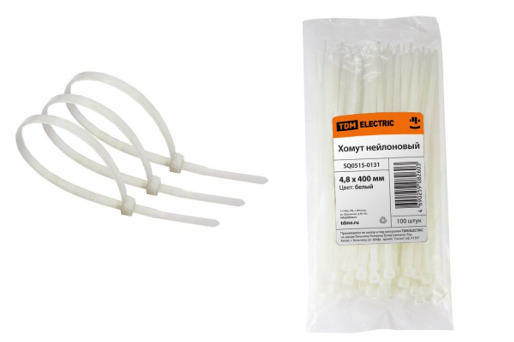 Хомут-стяжка для кабеля 4,8х400мм нейлон белый (уп.100шт) 62422