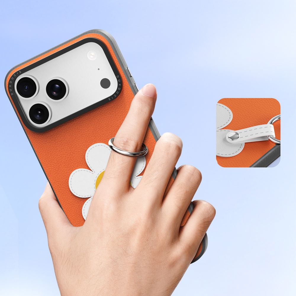 Чехол оранжевого цвета (Daisy Edition) для iPhone 17 Pro Max, серия Luvy Series (со съемным ремешком) от Dux Ducis