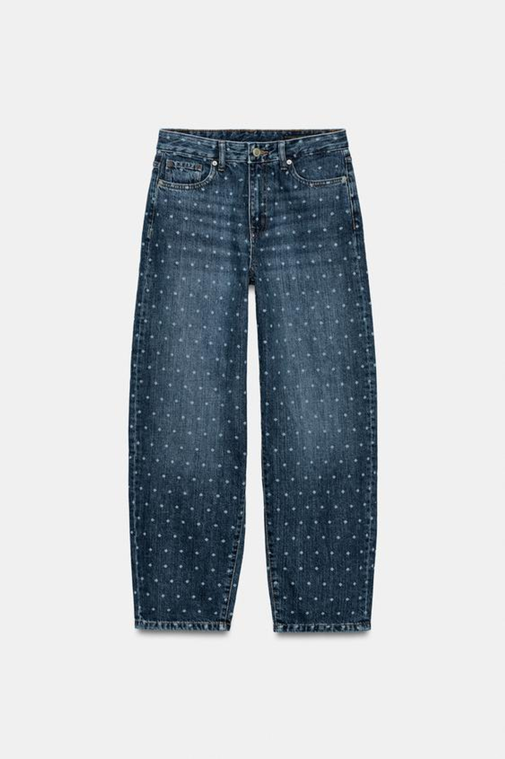 ZARA ЗАУЖЕННЫЕ ДЖИНСЫ СО СРЕДНЕЙ ПОСАДКОЙ И ПРИНТОМ В ГОРОШЕК — ZW COLLECTION, СИНИЙ