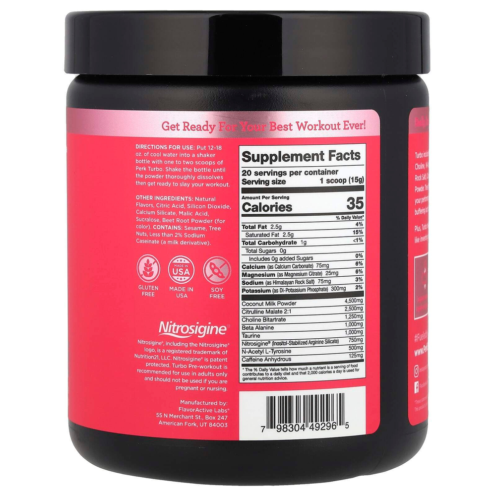 Perk Energy, Turbo Pre-Workout, итальянский клубничный крем, 300 г (10,58 унции)