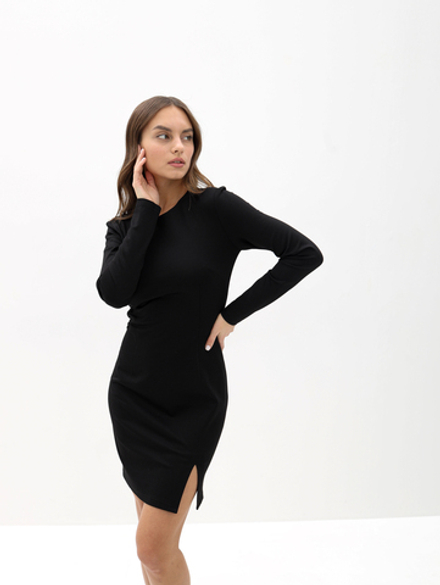 Платье мини с разрезом, цвет черный