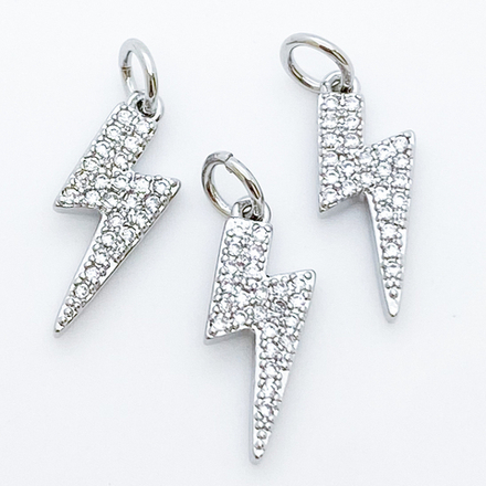 Подвеска Молния, цвет серебро (родий), фианиты, размер 16*6 мм, цена за 1 шт