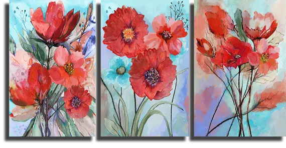 Модульная картина "Триптих акварельных цветов"