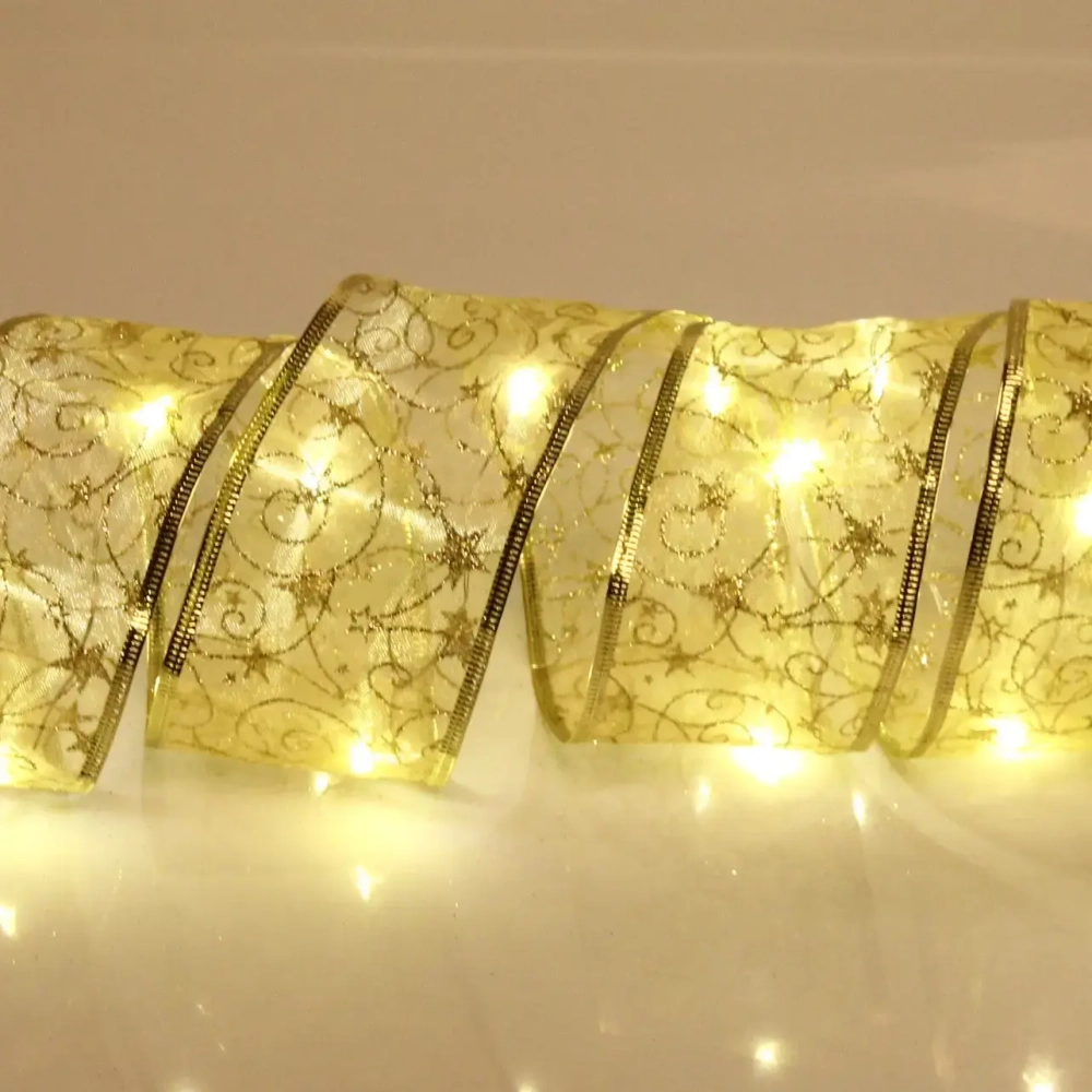 Гирлянда для дома ЛЕНТА ДЕКОРАТИВНАЯ «Волшебство» 2,0 м, 6 см, 20 ламп LED (на батарейках), Золото (подсветка золото)