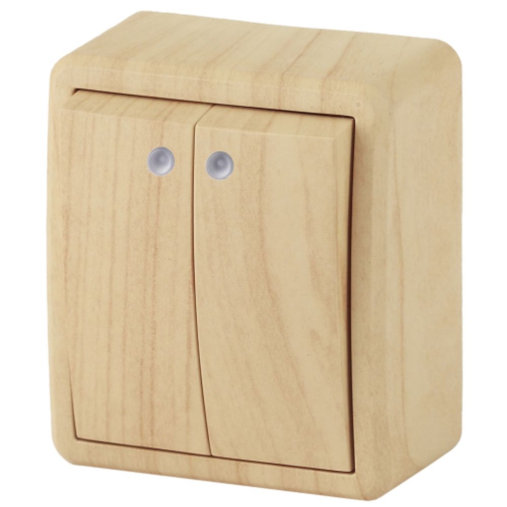 Выключатель ЭРА Эксперт 11-1205-11 двойной с подсветкой 10АХ-250В IP20 ОУ сосна