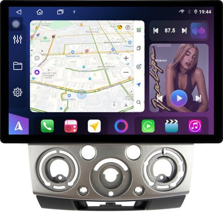 Магнитола для Ford Ranger 2, Mazda BT-50 2007-2011 (рамка серебро) - FarCar BX877 монитор 13" 2K QLED на Android 13, TS10, 6+128, CarPlay, 4G SIM-слот