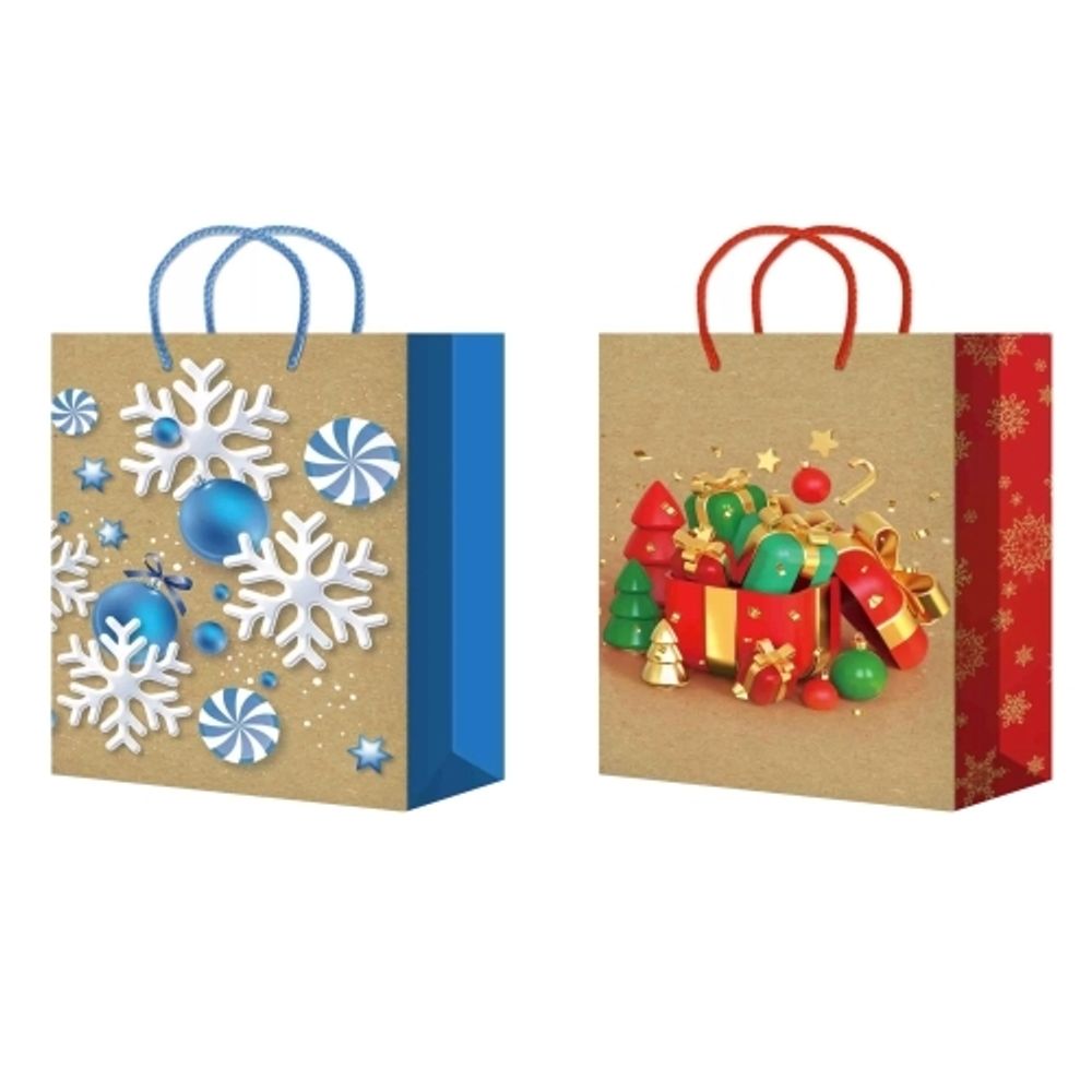 Новогодние пакеты бумажные 18х23+10см M31-32 (10/50шт)
