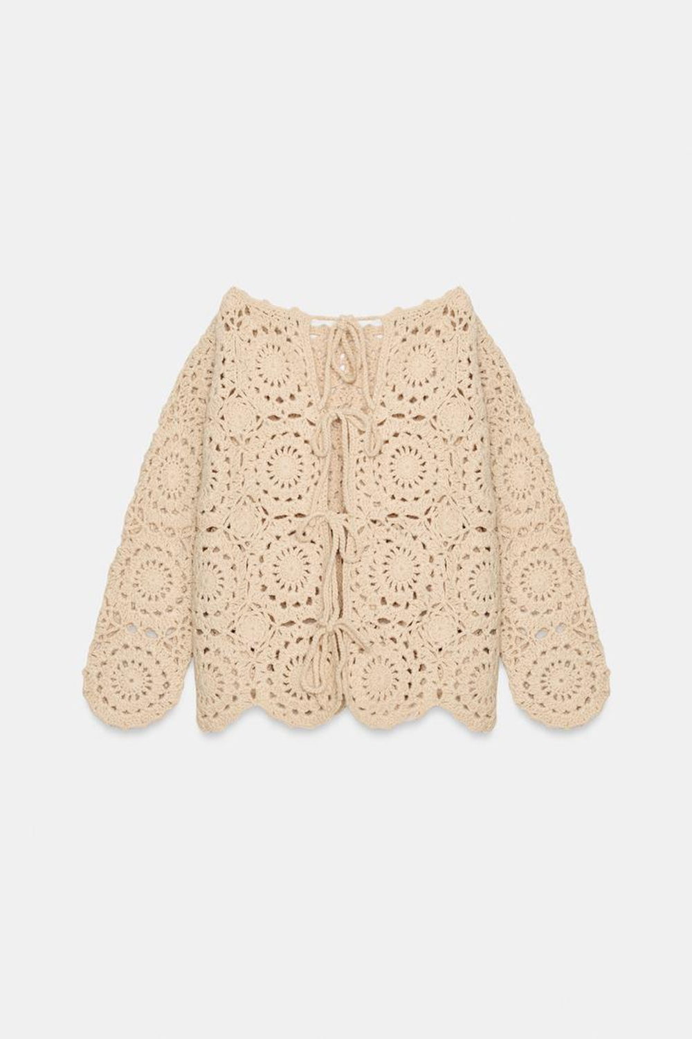 ZARA СВИТЕР ИЗ КРУЖЕВА КРОШЕ, КРЕМОВЫЙ