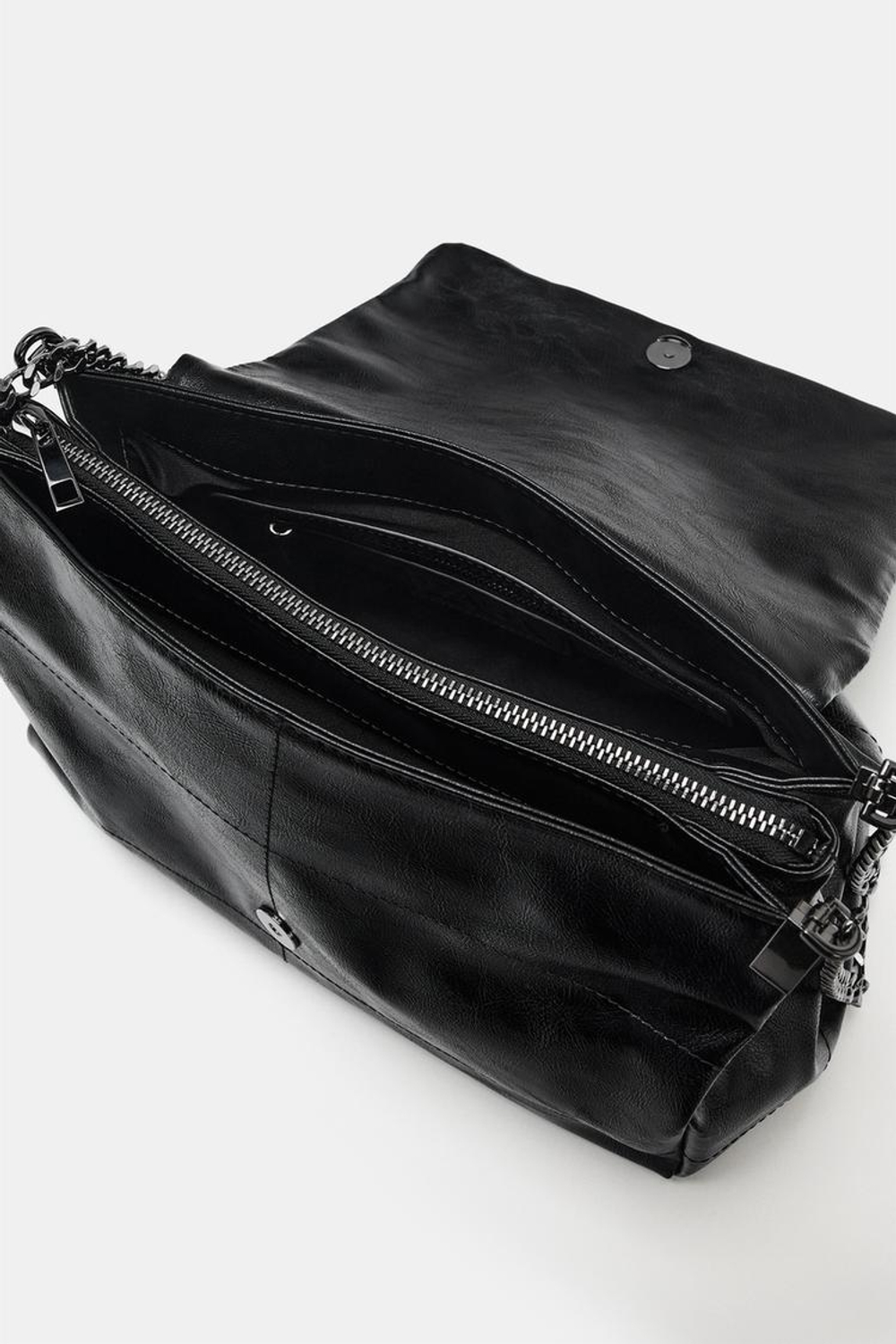 ZARA СУМКА В РОКЕРСКОМ СТИЛЕ С КЛАПАНОМ, ЧЕРНЫЙ