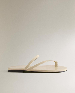 ZARA HOME КОЖАНЫЕ САНДАЛИИ НА ПЛОСКОЙ ПОДОШВЕ, БЕЖЕВЫЙ