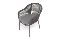 "Лион" стул плетеный из роупа, каркас из стали темно-серый (RAL7024) муар, роуп темно-серый круглый, ткань темно-серая 027