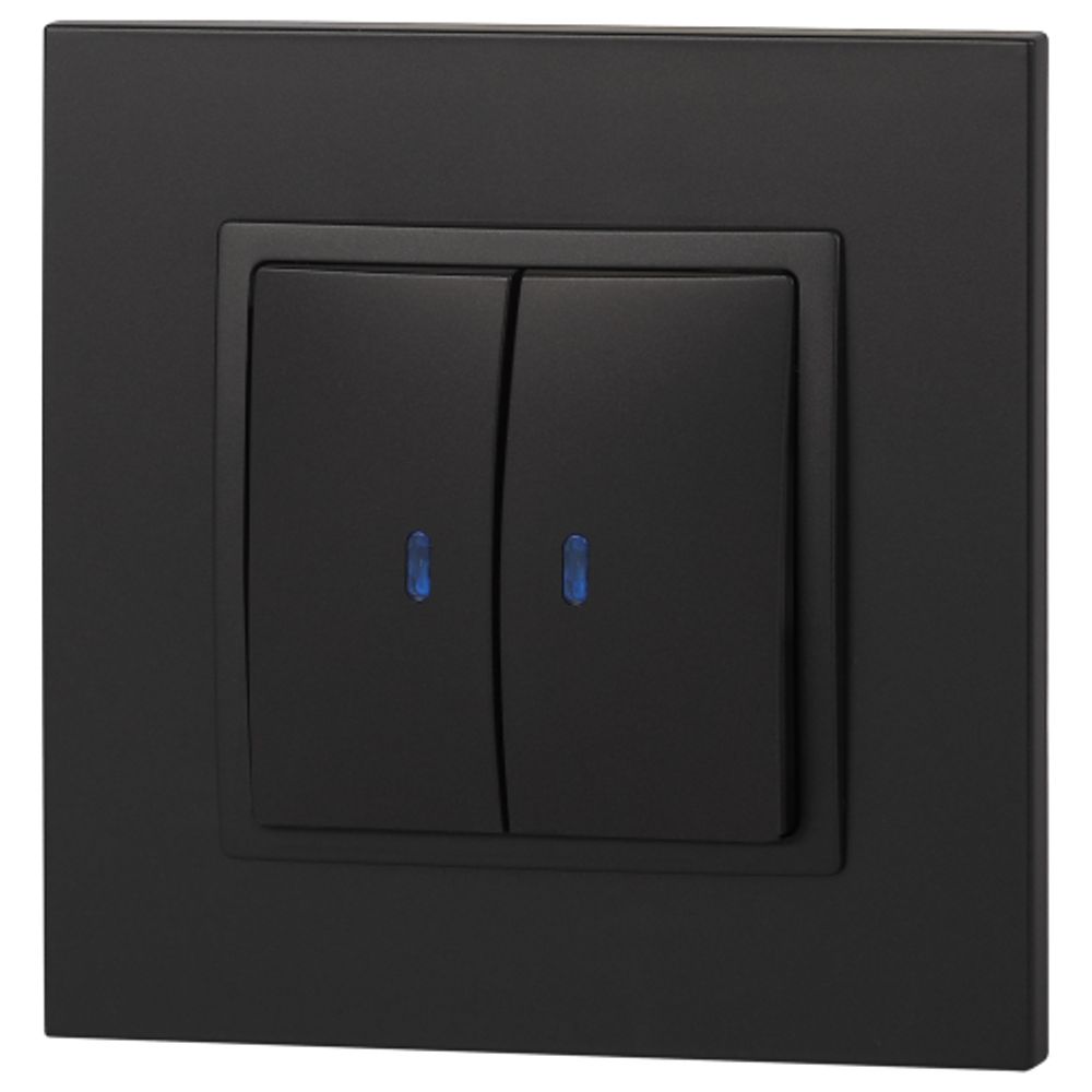 Выключатель ЭРА Elegance 14-1105-05 двойной с подсветкой 10АХ-250В IP20 антрацит | Эра Elegance